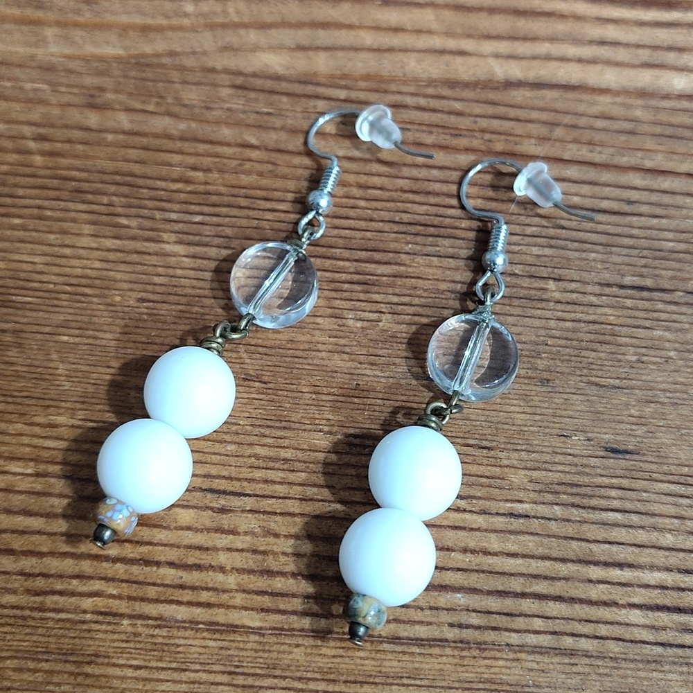 *5 For $20***White Beaded Long Dangle Earrings / Handmade Ladies Earrings